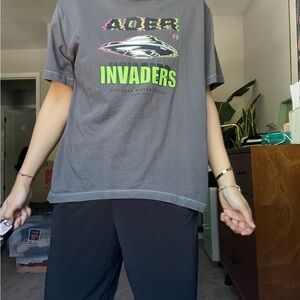 Gray Graphic T-Shirt with Neon Accents